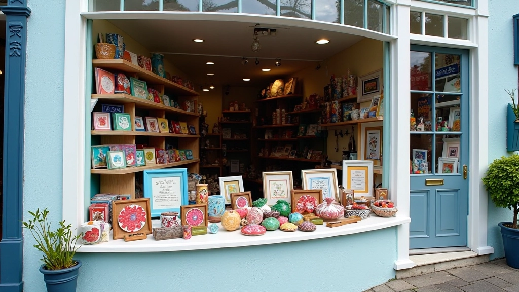 Colourful craft shop display in Dingle village showcasing local artisan work